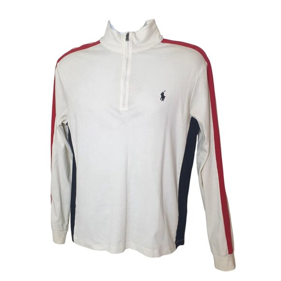 Polo Ralph Lauren Mens M Polo Pullover White Pima Soft Cotton 1/4 Zip Preppy - Picture 1 of 6